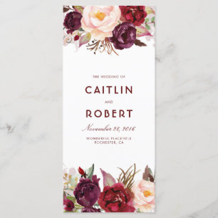 Burgundy Floral Wedding Programs Programme