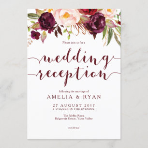 Burgundy Floral Wedding Reception Invitation