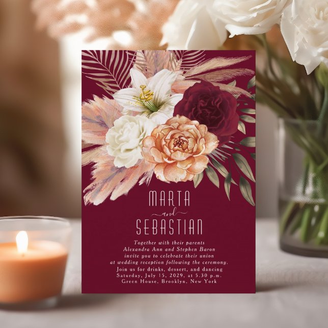 Burgundy Floral Wedding Reception Invite (Creator Uploaded)