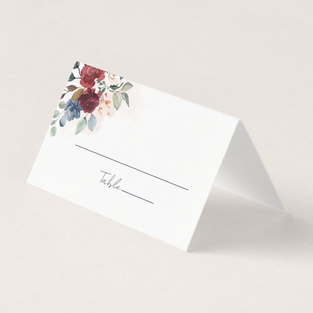 Burgundy Floral Wedding Reception Table Number (Front)