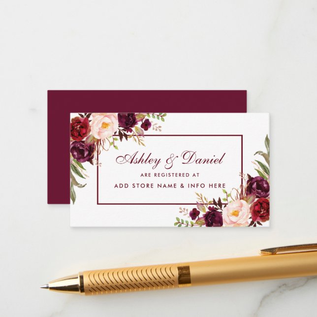 Burgundy Floral Wedding Registry Insert Card BR (Front/Back In Situ)