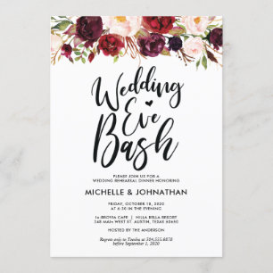 Burgundy Floral Wedding Rehearsal Dinner Invites