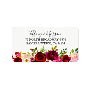 Burgundy Floral Wedding Return address label