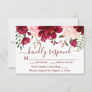 Burgundy Floral Wedding RSVP Card