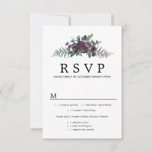 Burgundy Floral Wedding RSVP Card, Meal Options Card