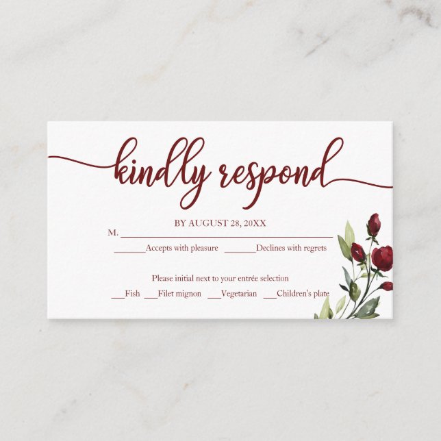 Burgundy Floral Wedding RSVP Rustic Cream Enclosure Card (Front)