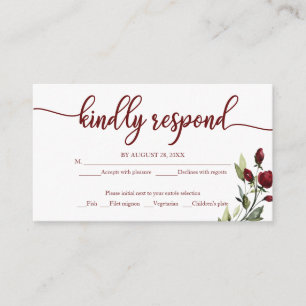 Burgundy Floral Wedding RSVP Rustic Cream Enclosure Card