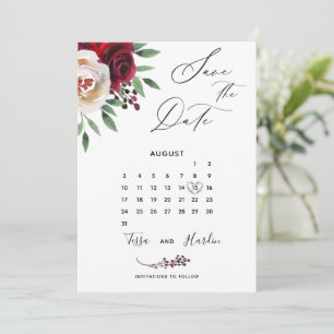 Burgundy Floral Wedding Save The Date Card