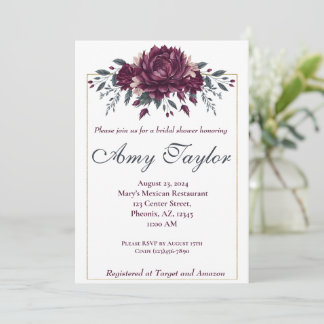Burgundy Floral Wedding Shower Invitation
