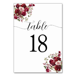 Burgundy Floral Wedding Table Number