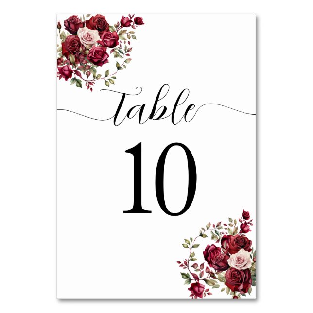 Burgundy Floral Wedding Table Number (Front)