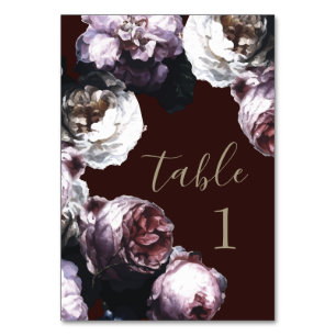 Burgundy Floral Wedding  Table Number