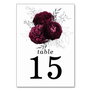 Burgundy Floral Wedding Table Number