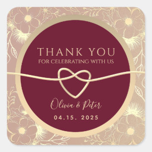 Burgundy Floral Wedding Thank You Favour Square Sticker