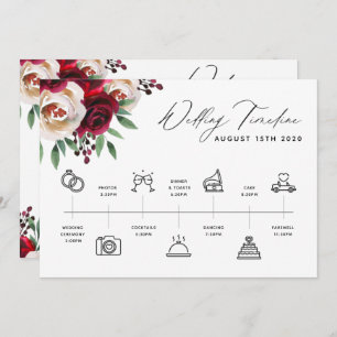 Burgundy Floral Wedding Timeline Program & Welcome Invitation