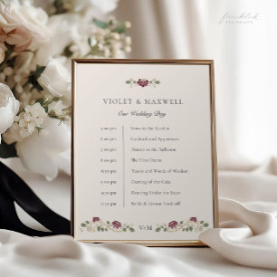 Burgundy Floral Wedding Timeline Sign