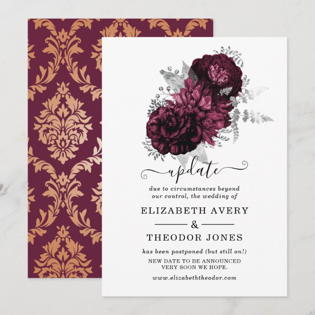 Burgundy Floral Wedding Update Invitation (Front/Back)