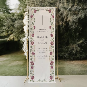 Burgundy Floral Wedding Welcome Banner 2.5 x 6'