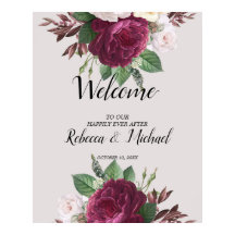 Burgundy floral Wedding Welcome  Poster
