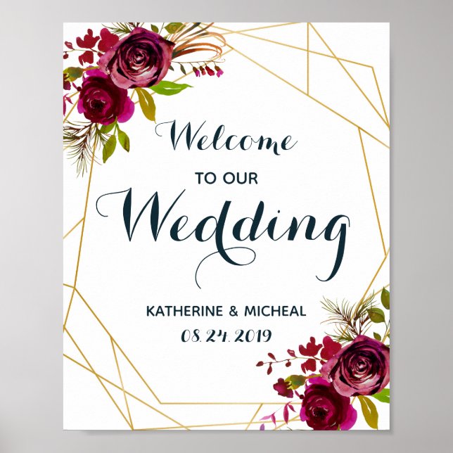 Burgundy Floral Wedding Welcome Sign (Front)