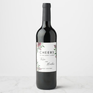 Burgundy Floral Wedding Wine Bottle Label