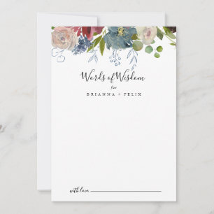 Burgundy Floral Wedding Words of Wisdom Advice Card