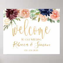 Burgundy Floral Welcome Wedding Sign