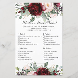 Burgundy Floral What's In Your Phone Game Shower