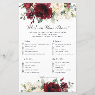 Burgundy Floral What's In Your Phone Game Shower