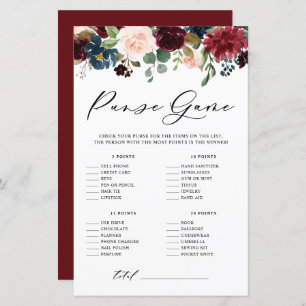 Burgundy Floral What's In Your Purse Shower Game