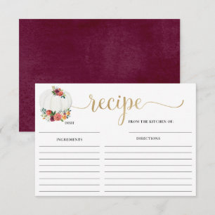 Burgundy floral white pumpkin bridal shower recipe enclosure card