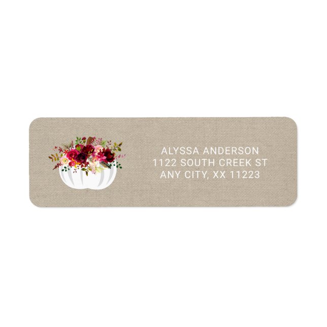 Burgundy floral white pumpkin return address (Front)