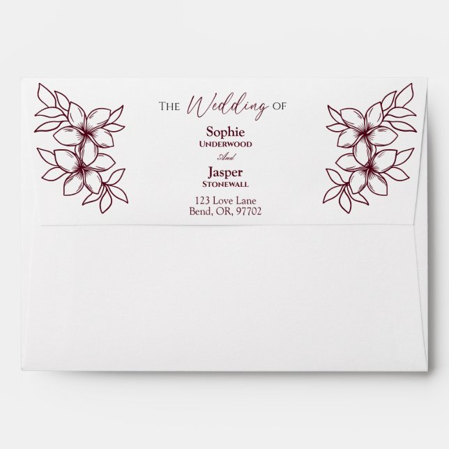 Burgundy Floral White Simple Wedding Envelope (Back (Top Flap))