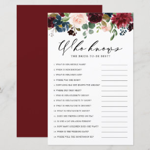 Burgundy Floral Who Knows Bride the Best Game