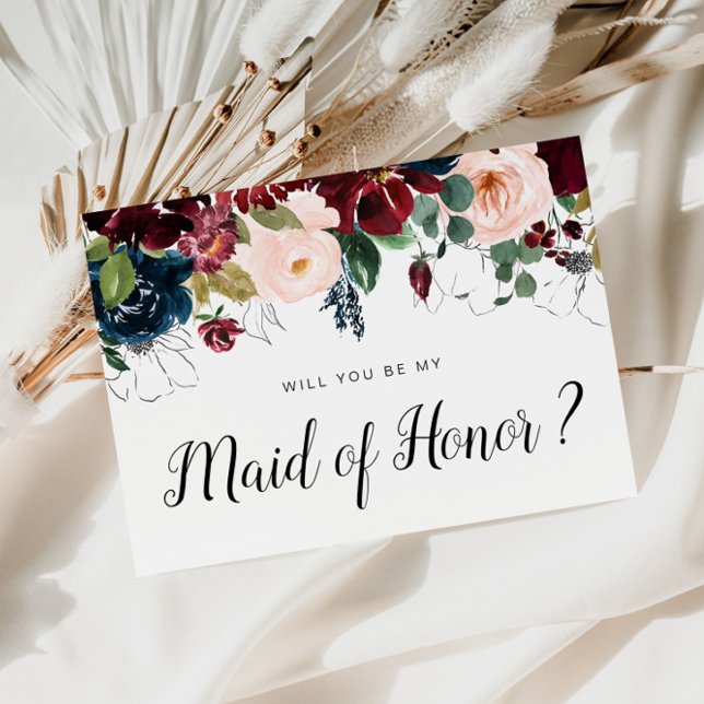 burgundy floral will you be my Maid of Honor card (Creator Uploaded)