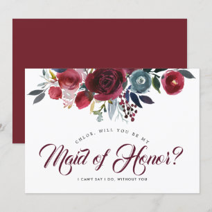 Burgundy Floral Will You be My Maid of Honour Card