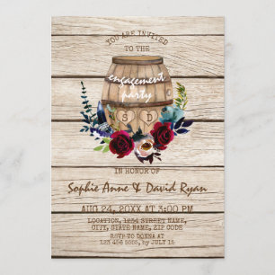 Burgundy Floral Wine Barrel Engagement Party Invitation