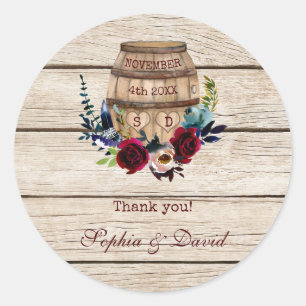 Burgundy Floral Wine Barrel Fall Wedding Classic Round Sticker