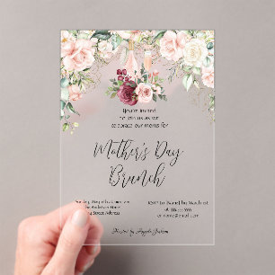 Burgundy Floral Wine Mother's Day Brunch Invitatio Acrylic Invitations