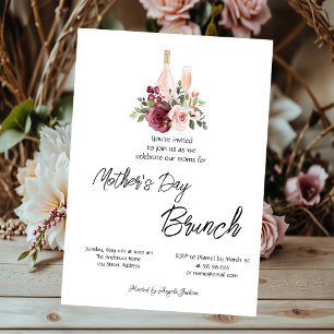Burgundy Floral Wine Mother's Day Brunch Invitation