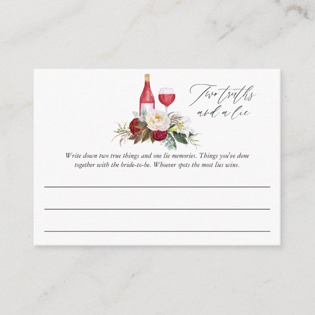 Burgundy Floral Wine Tasting Bridal Shower Game Enclosure Card (Front)
