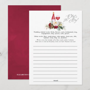Burgundy Floral Wine Tasting Bridal Shower Game Invitation