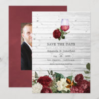 Burgundy Floral Wine Tasting Wedding Photo