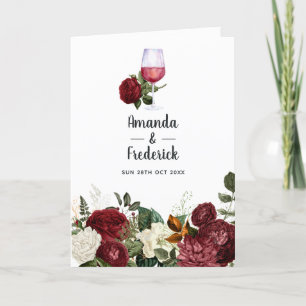 Burgundy Floral Wine Tasting Wedding Programme