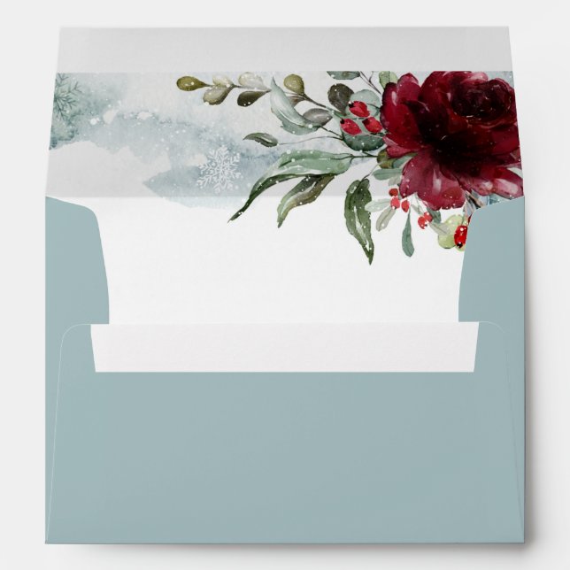 Burgundy Floral Winter wonderland wedding Envelope (Back (Bottom))