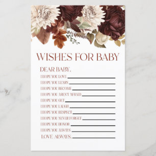Burgundy Floral Wishes For Baby Shower Game
