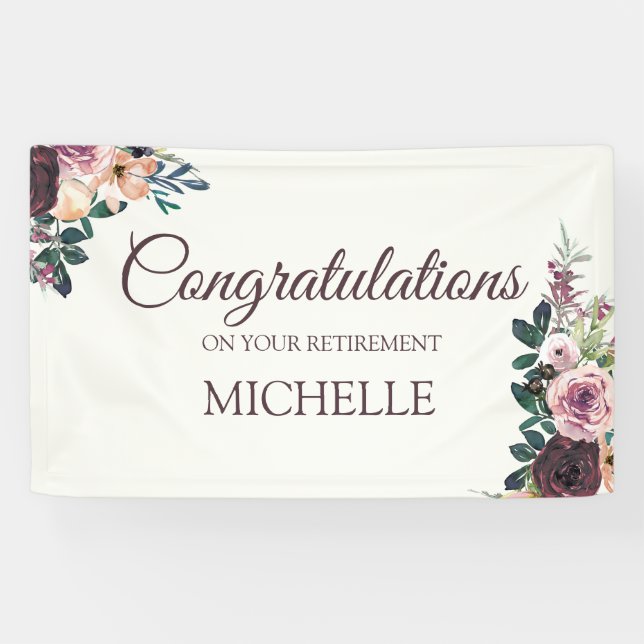 Burgundy Floral Women's Retirement Congratulations Banner (Horizontal)