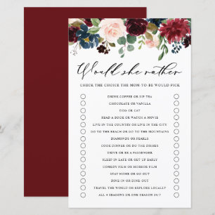 Burgundy Floral Would She Rather Baby Shower Game