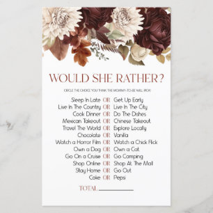 Burgundy Floral Would She Rather Baby Shower Game