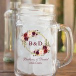 Burgundy Floral Wreath Gold Monogram Wedding HBg Mason Jar<br><div class="desc">Watercolor Burgundy Floral Wreath Gold Monogram Wedding Mason Jar - Handle - Burgundy Script</div>